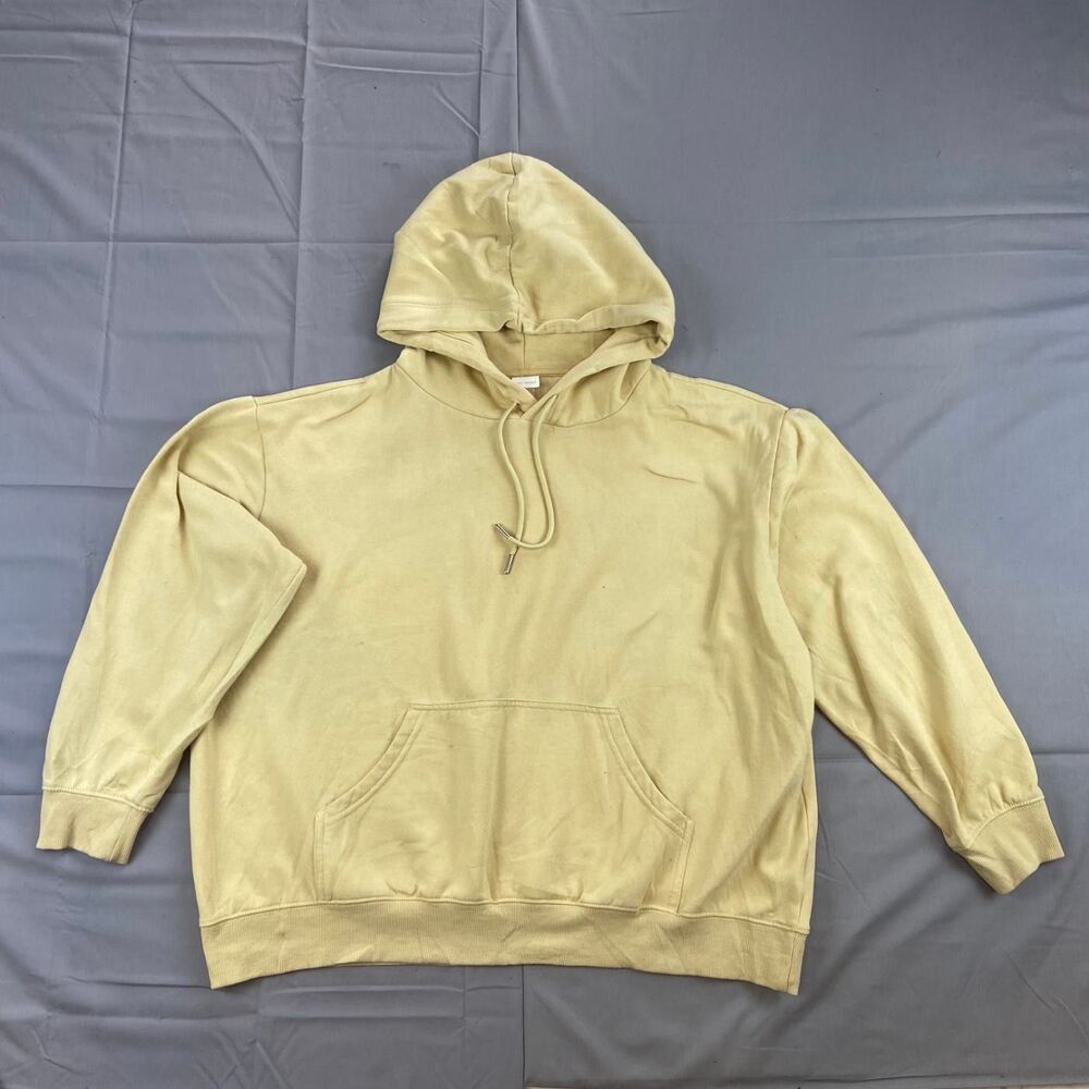 H&m Basics Xl Pale Yellow Pullover Hoodie Cotton Blend Kangaroo Pocket 60 Cotton